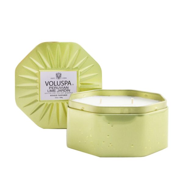 Voluspa 3 Wick Octagon Tin Candle - Peruvian Lime Jardin  340g 12oz For Sale