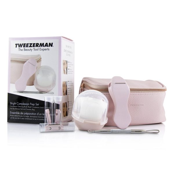 Tweezerman Bright Complexion Prep Set: Complexion Cleansing Brush + Bright Complexion Facial Dermaplaner + No Slip Skincare Tool + Bag  3pcs + 1 Bag Sale