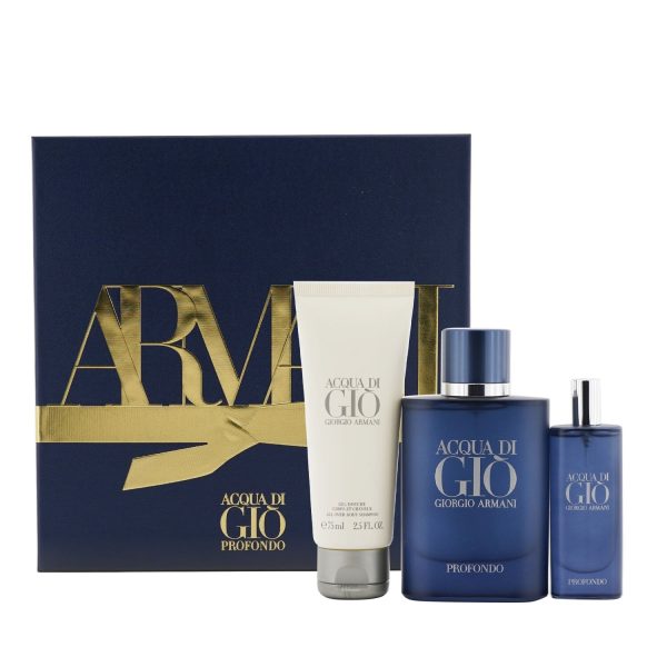 Giorgio Armani Acqua Di Gio Profondo Coffret: Eau De Parfum Spray 75ml 2.5oz + Eau De Parfum Spray 15ml 0.5oz + All Over Body Shampoo 75ml 2.5oz  3pcs Cheap