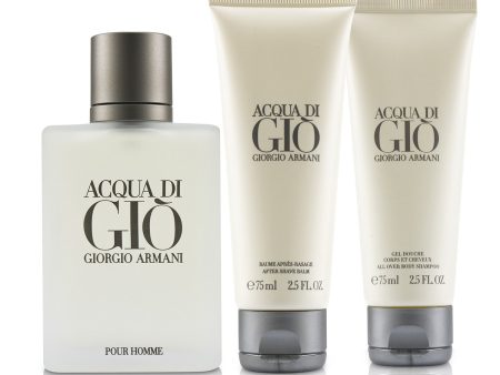 Giorgio Armani Acqua Di Gio Coffret: Eau De Toilette Spray 100ml 3.4oz + All Over Bod Shampoo 75ml 2.5oz + After Shave Balm 75ml 2.5oz  3pcs Online now