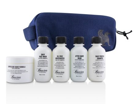 Baxter Of California Travel Starter Kit: Face Wash + Shave Formula + Moisturizer + Shave Balm + Shampoo + Bag  5pcs + 1 Bag Fashion